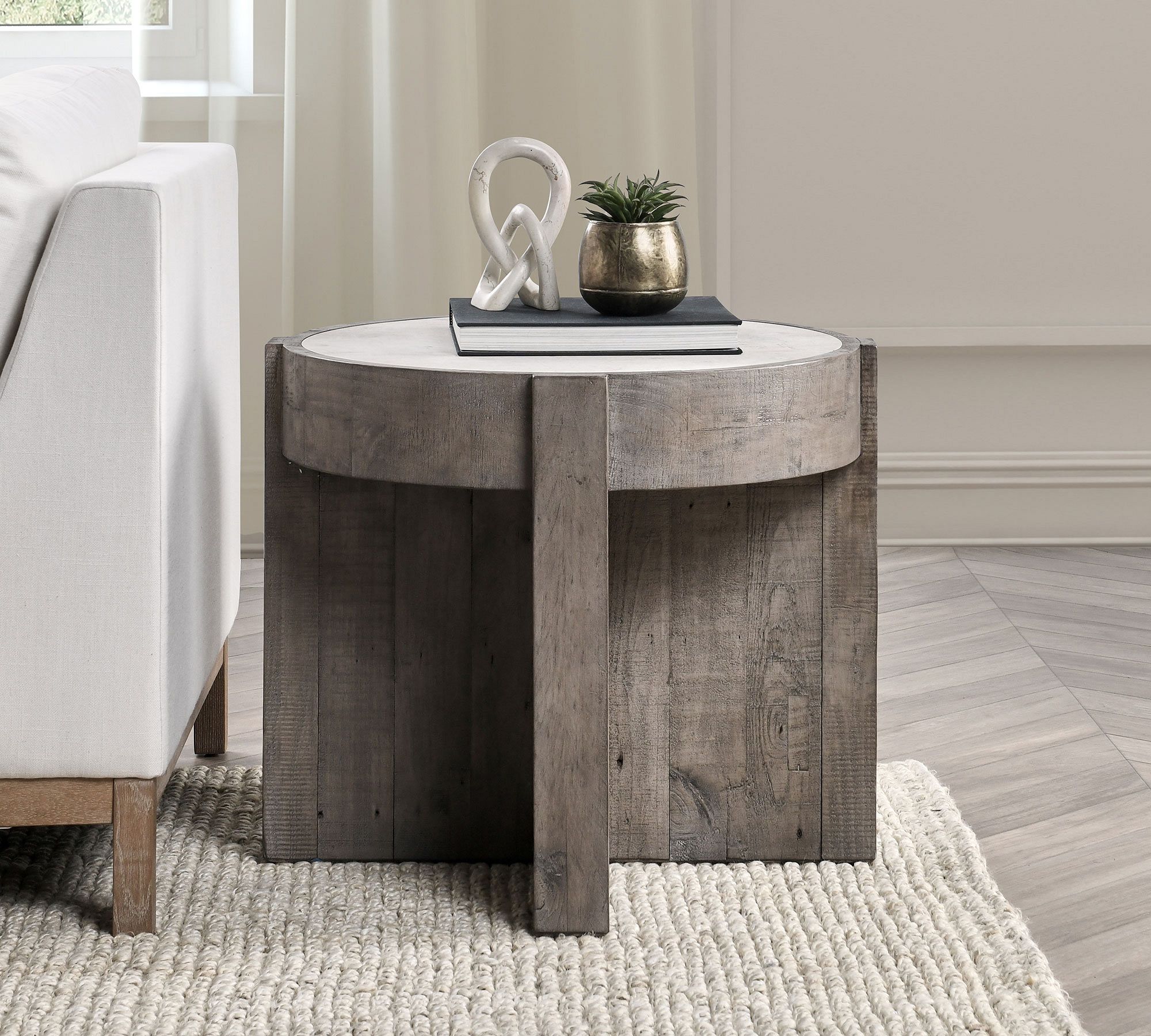 Opal Round Reclaimed Wood Accent Table (26")