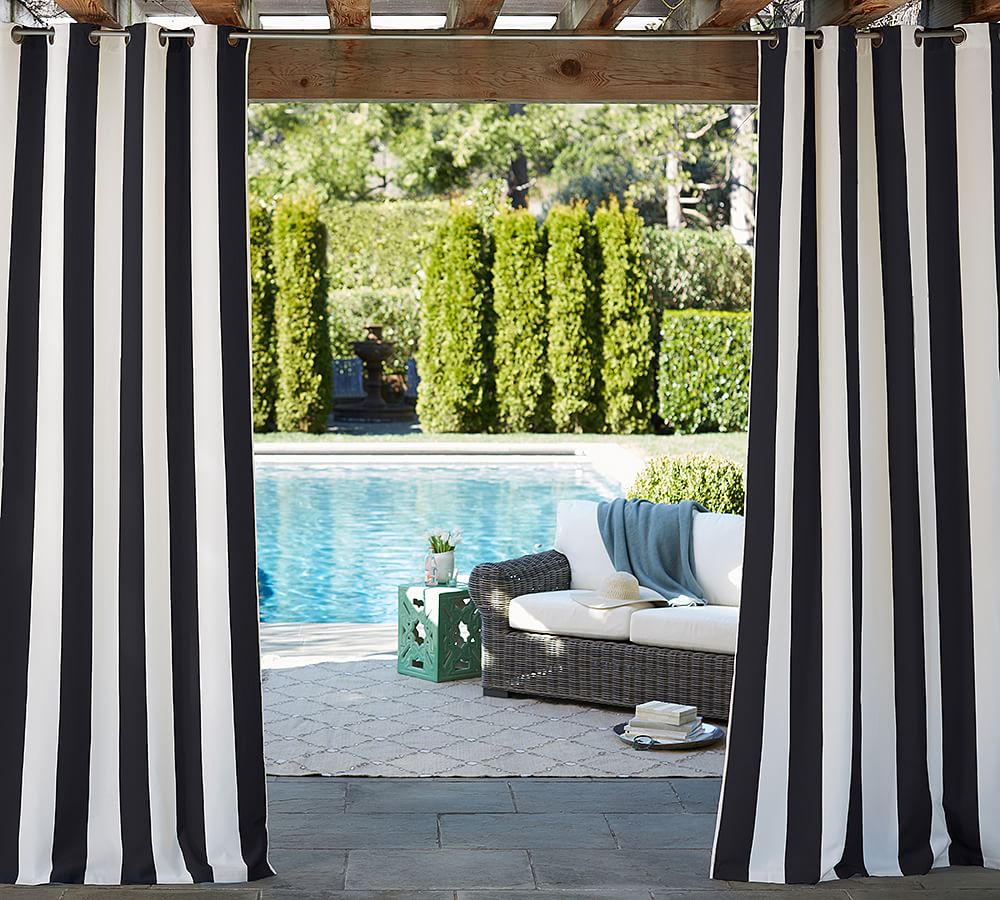 Sunbrella&#0174; Awning Stripe Grommet Outdoor Curtain