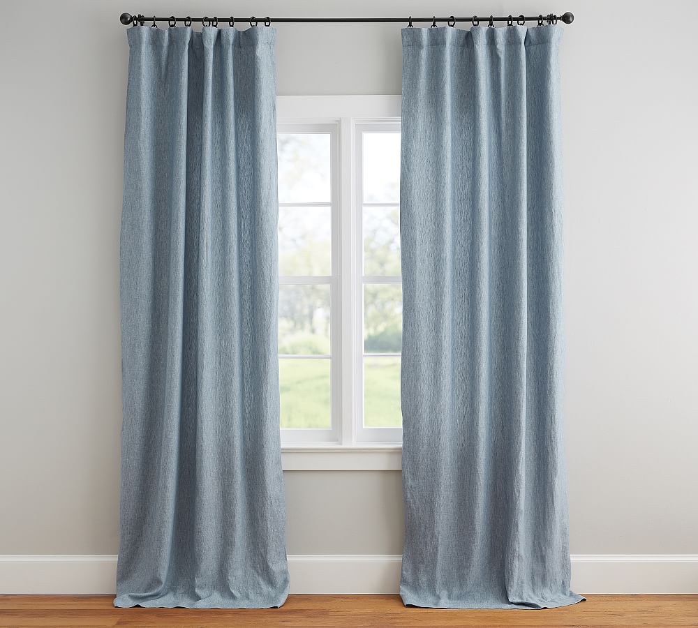 Custom Belgian Flax Linen Blackout Curtain - Blue Chambray