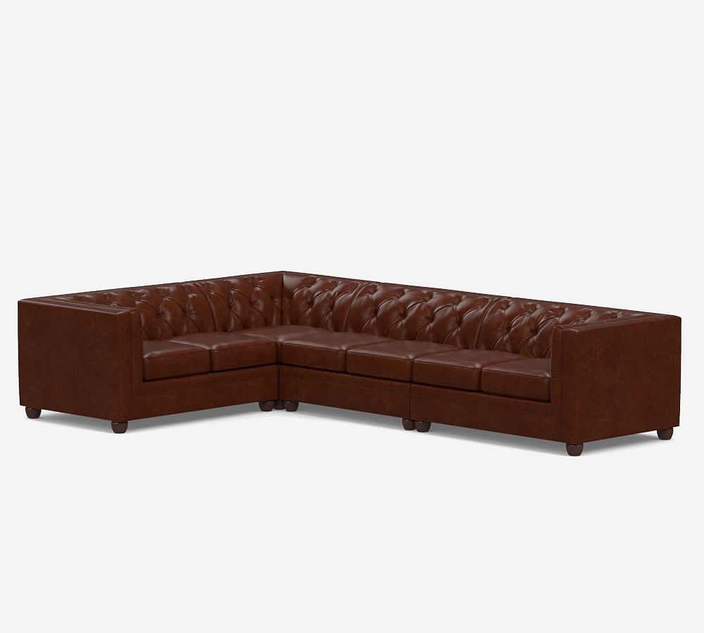 Chesterfield Square Arm Leather 4-Piece Reversible Grand Sectional