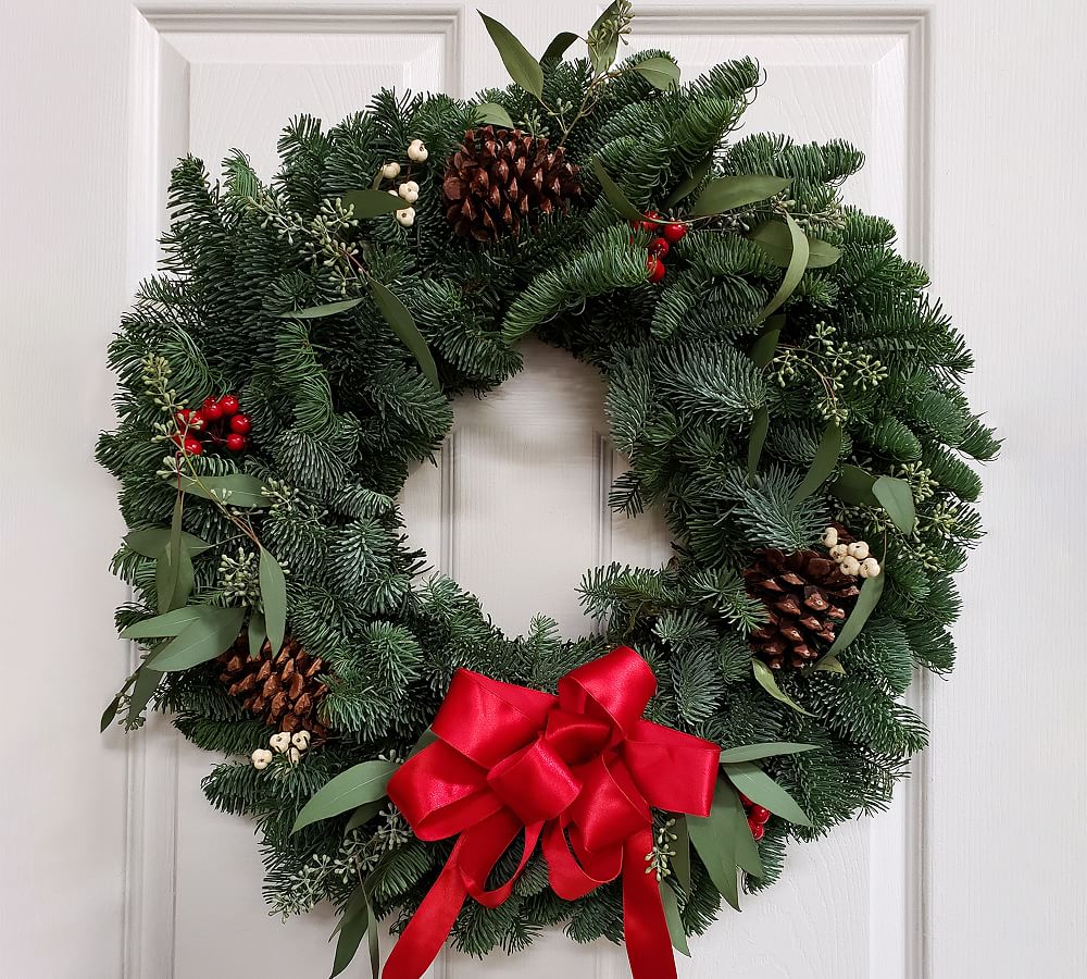 Fresh Douglas Fir Mixed Holiday Wreath with Bow