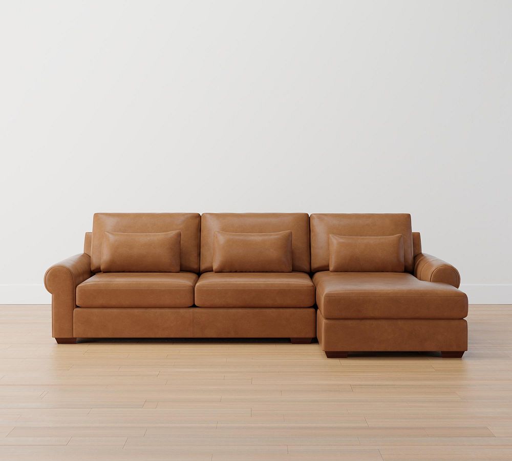 Big Sur Roll Arm Deep Seat Leather Chaise Sectional (115&quot;&ndash;157&quot;)