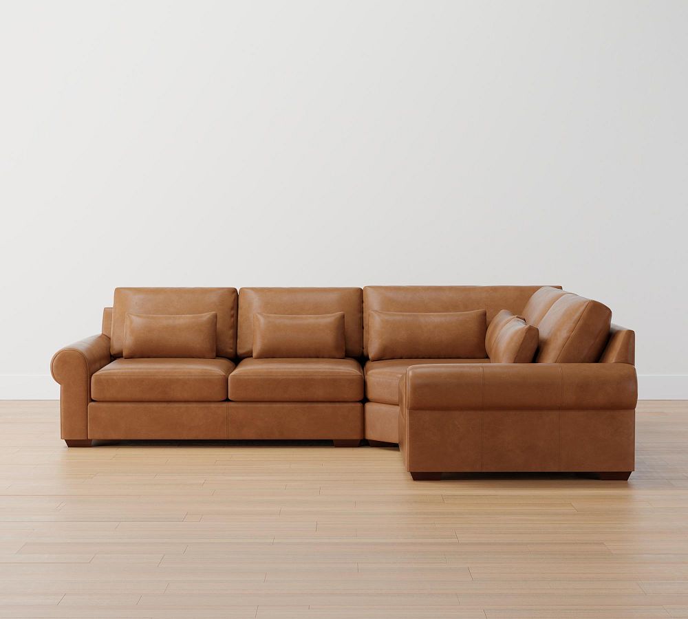 Big Sur Roll Arm Deep Seat Leather 3-Piece Wedge Sectional (130&quot;)