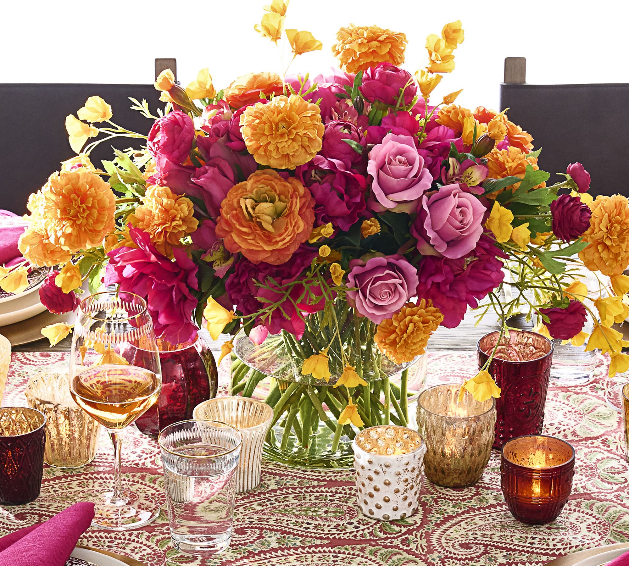 Diwali Faux Floral Arrangement In Glass Vase