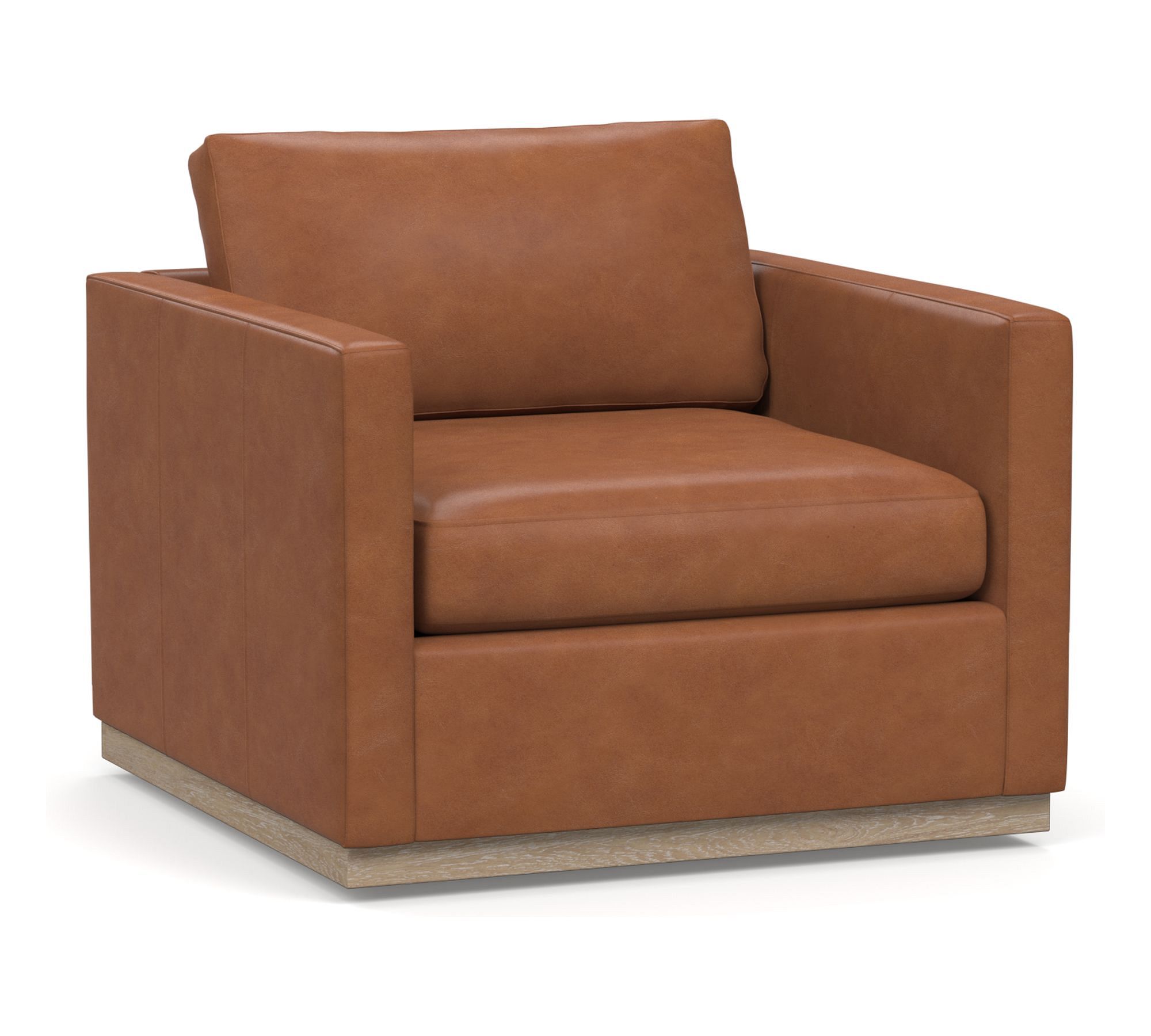 Jake Leather Seadrift Wood Base Swivel Chair