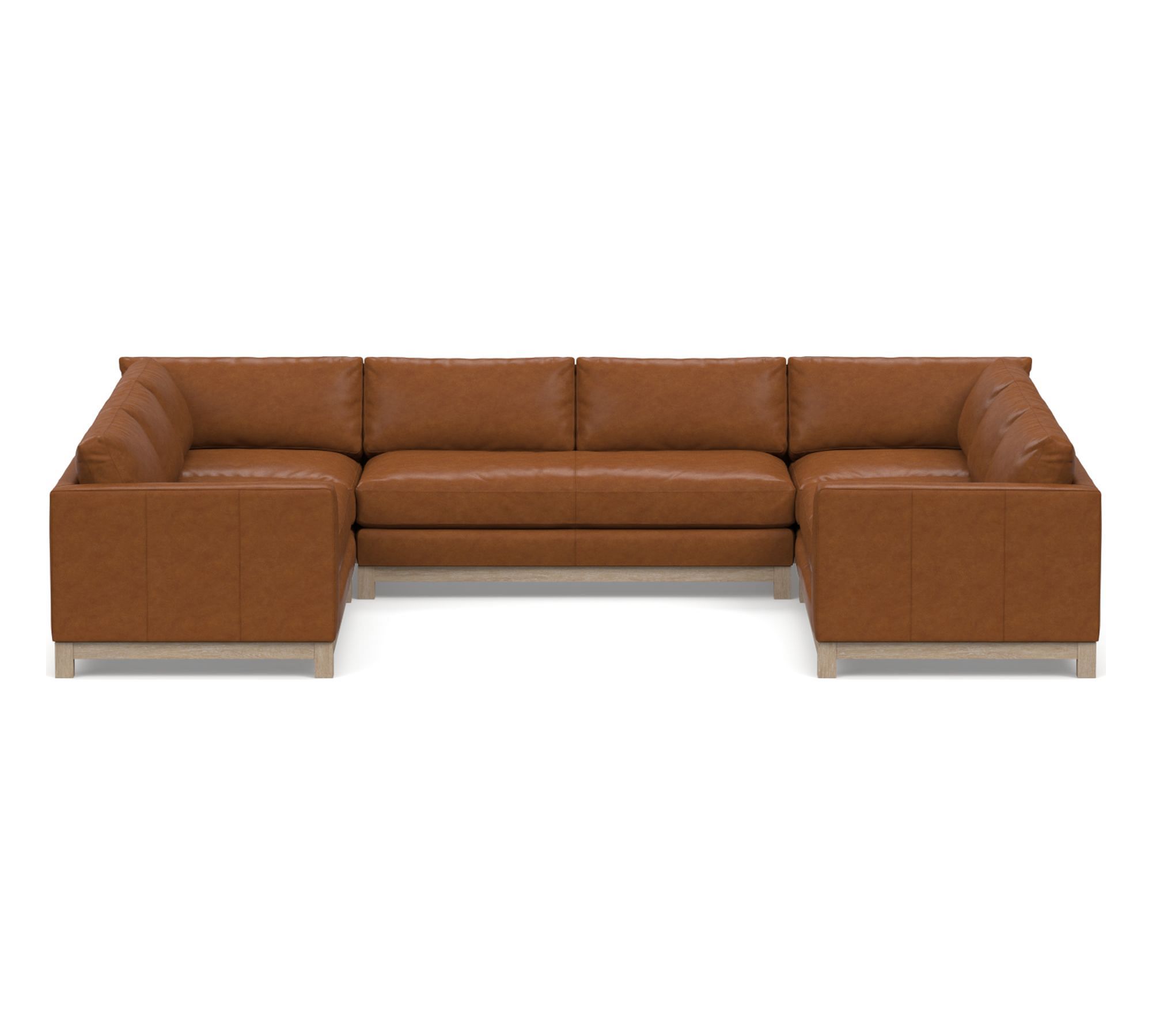 Jake Leather Seadrift Wood Base U-Shaped Sectional (146")