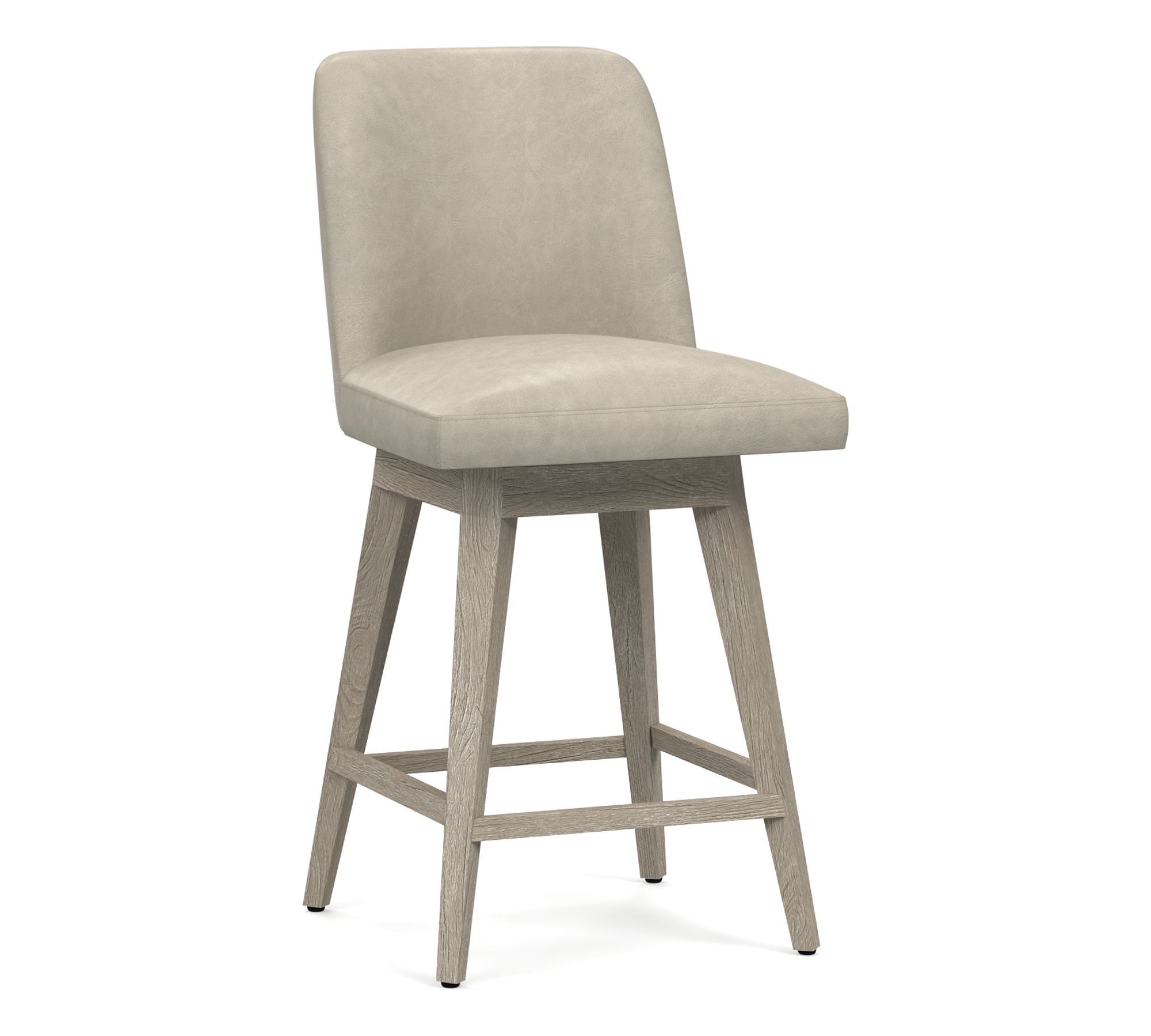 Open Box: Layton Leather Counter Height Swivel Bar Stool, Gray Wash Legs, Statesville Pebble