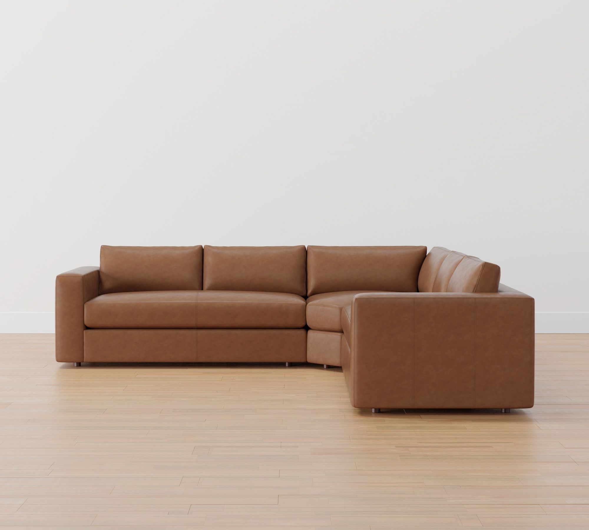 Carmel Wide Arm Leather 3-Piece L-Shaped Wedge Sectional (122")