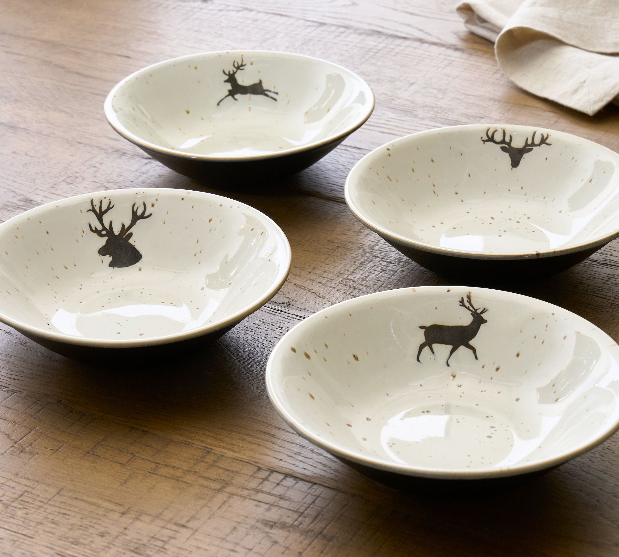 Rustic Reindeer Stoneware Cereal Bowls - Set of 4