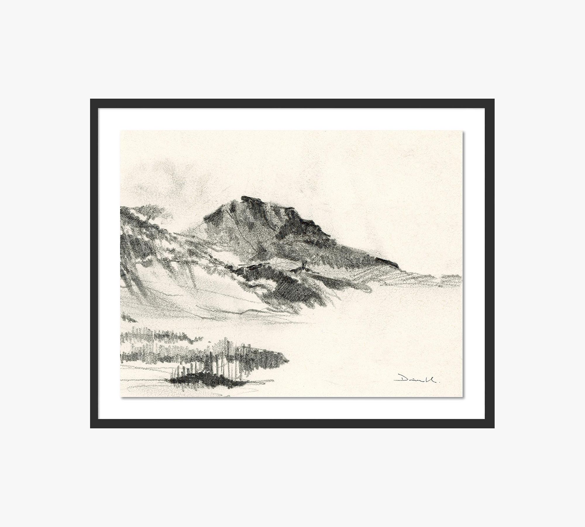 Land Sketch I By Dan Hobday with Maple Frame