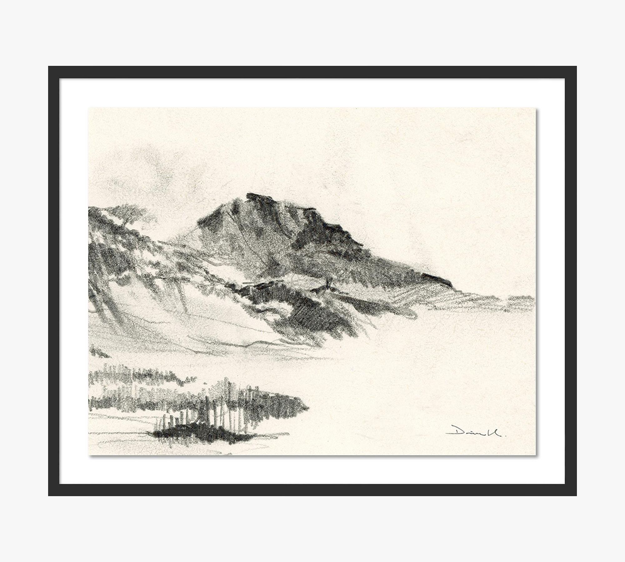 Land Sketch I By Dan Hobday with Maple Frame