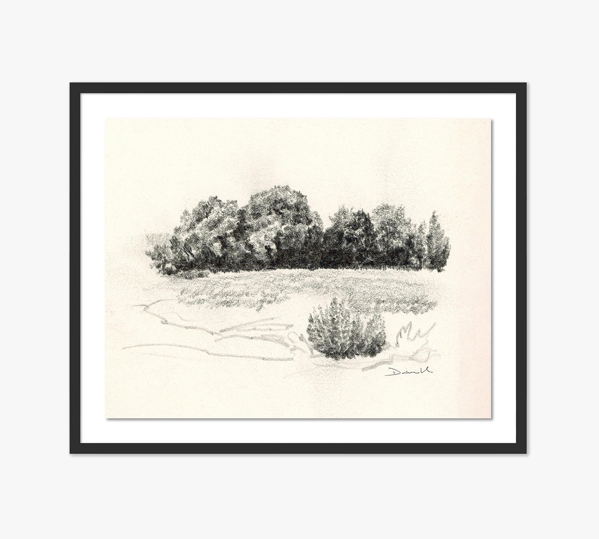 Land Sketch II By Dan Hobday with Maple Frame