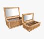 Woven Rattan And Wood Boxes, Set of 2