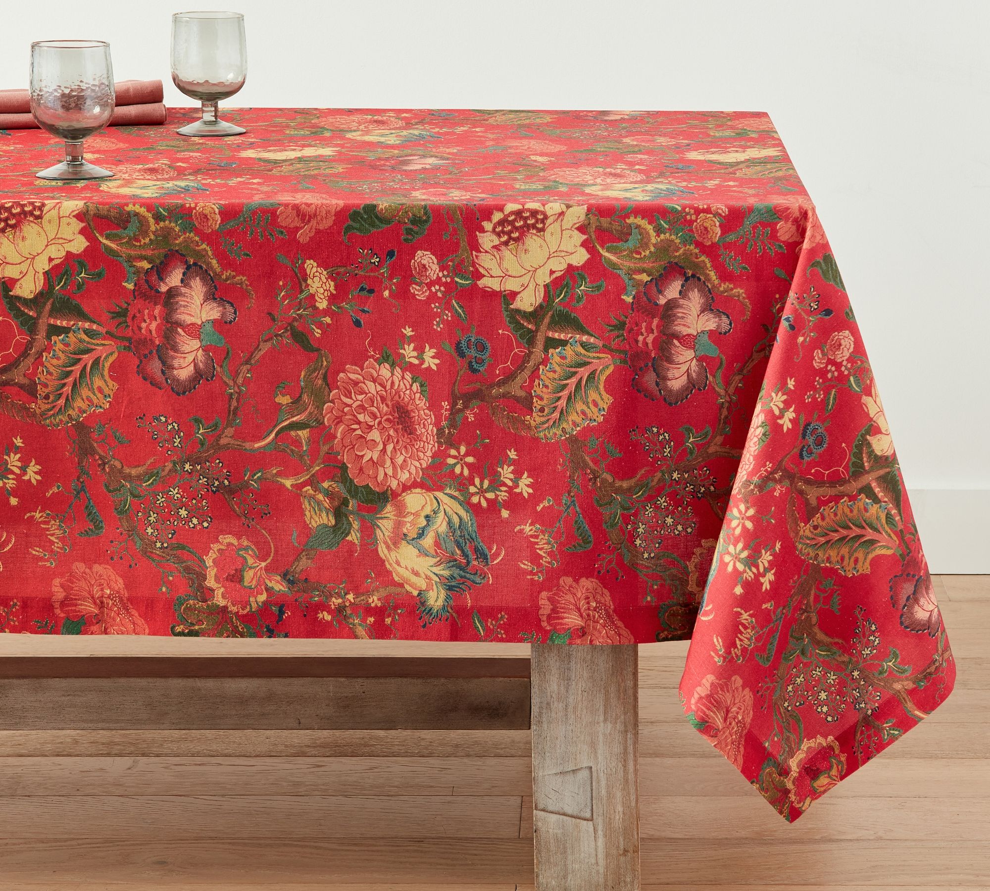 Dahlia Floral Cotton/Linen Tablecloth