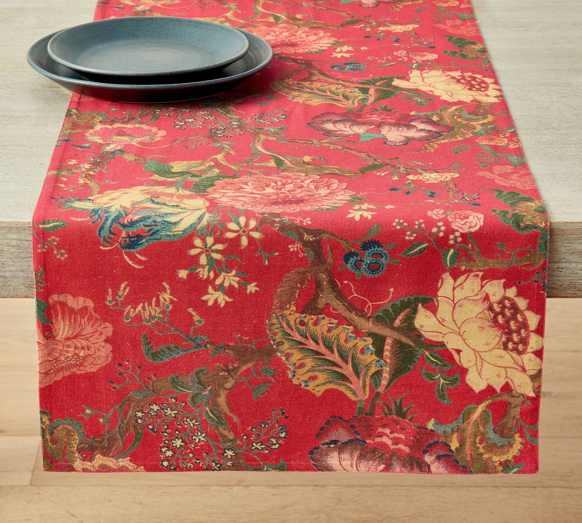 Dahlia Floral Cotton/Linen Table Runner