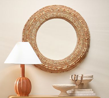 Jaya Hand Carved Wood Beaded Mirror - Natural | Pottery Barn