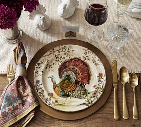 Botanical Harvest Turkey Stoneware Dinner Plates - Set of 4 | Pottery Barn