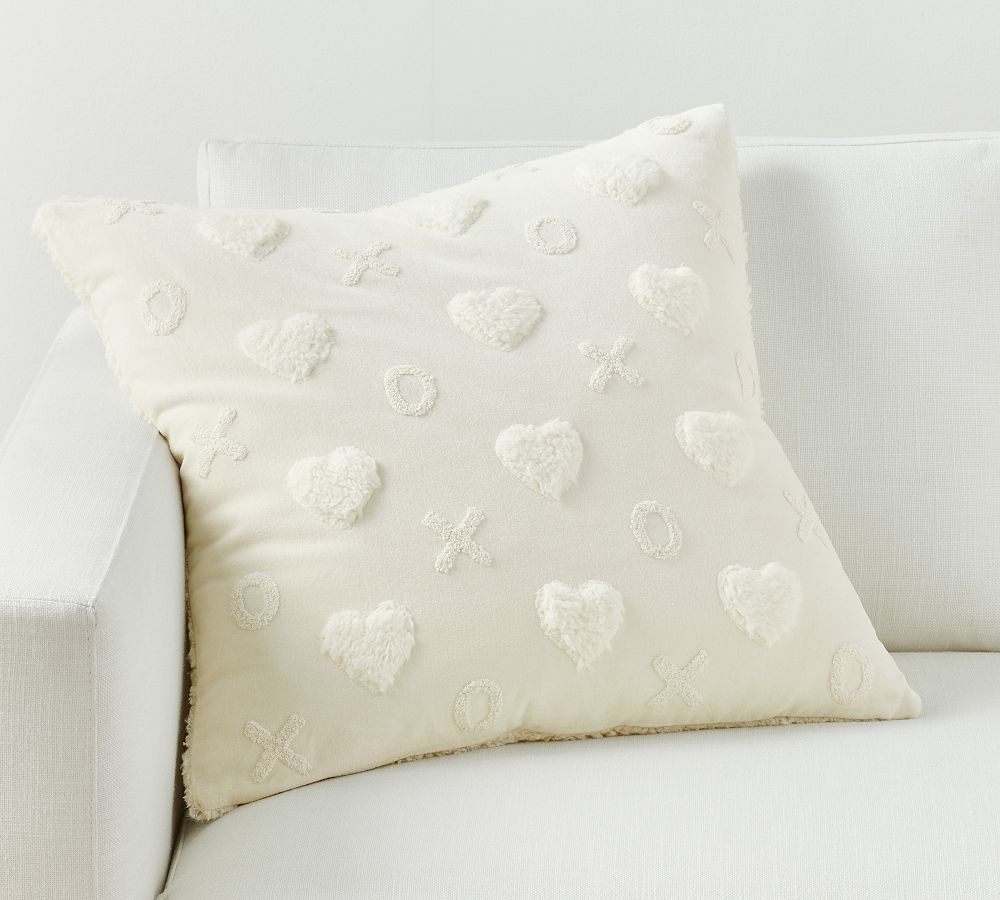 XO Heart Sherpa Embroidered Pillow