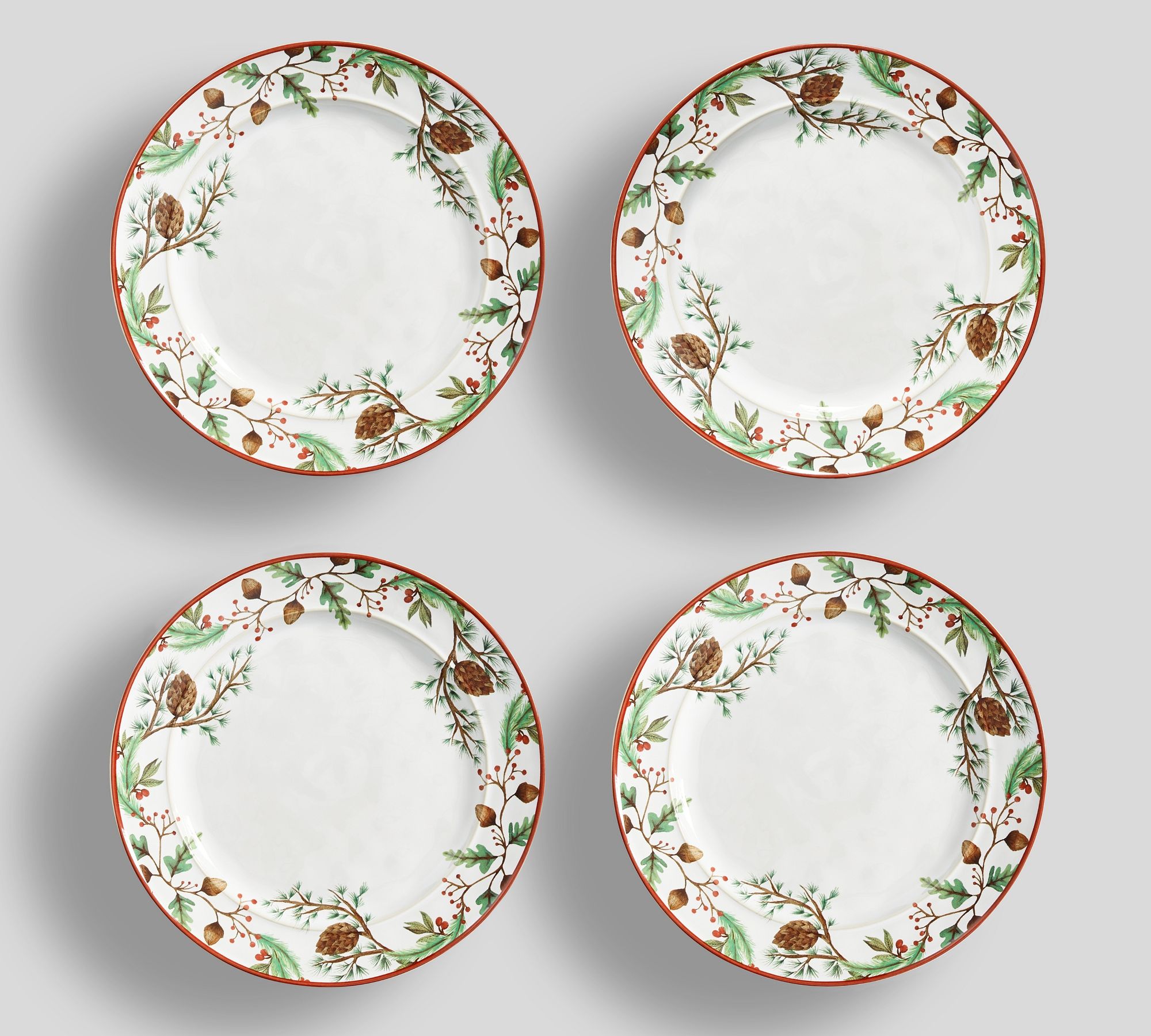 Forest Gnome Pinecone Stoneware Dinner Plates - Set of 4