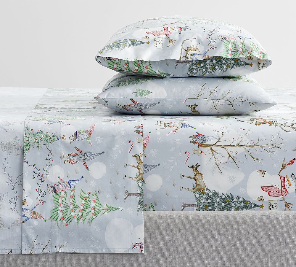 Snow Day Gnomes Organic Percale Sheet Set | Pottery Barn