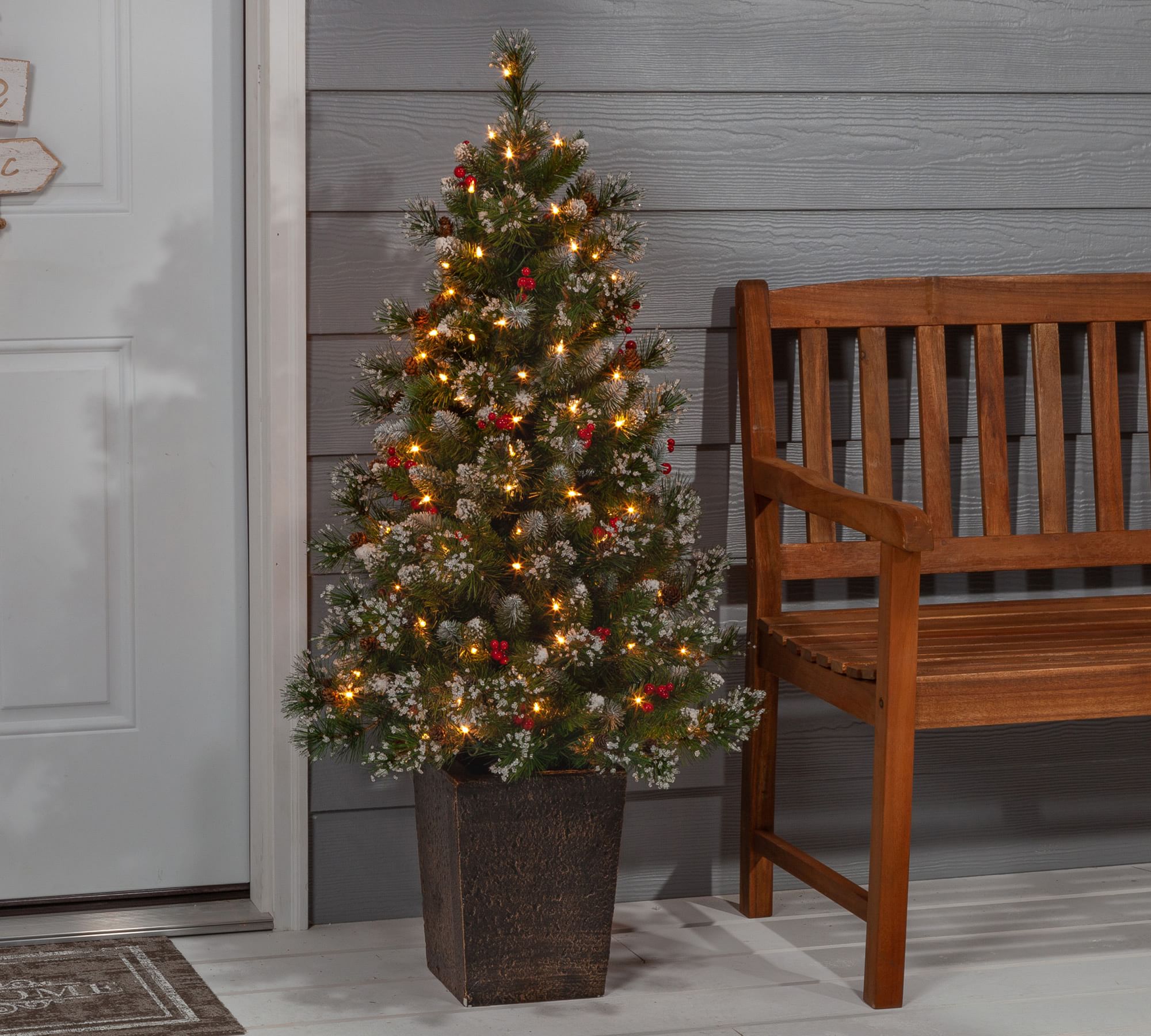 Lit Faux Potted Glazier Pine Tree