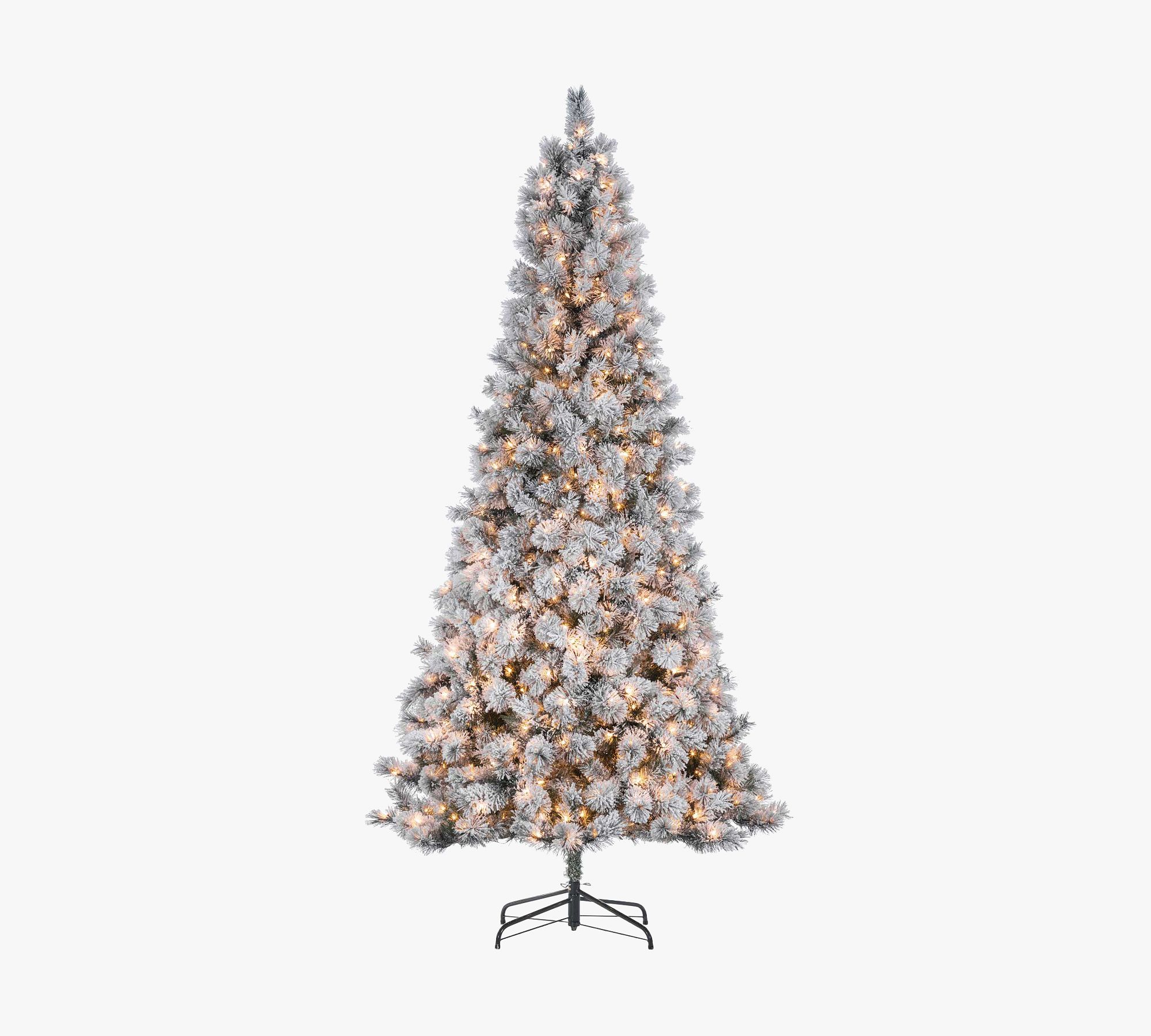 Lit Flocked Boise Pine Faux Christmas Trees