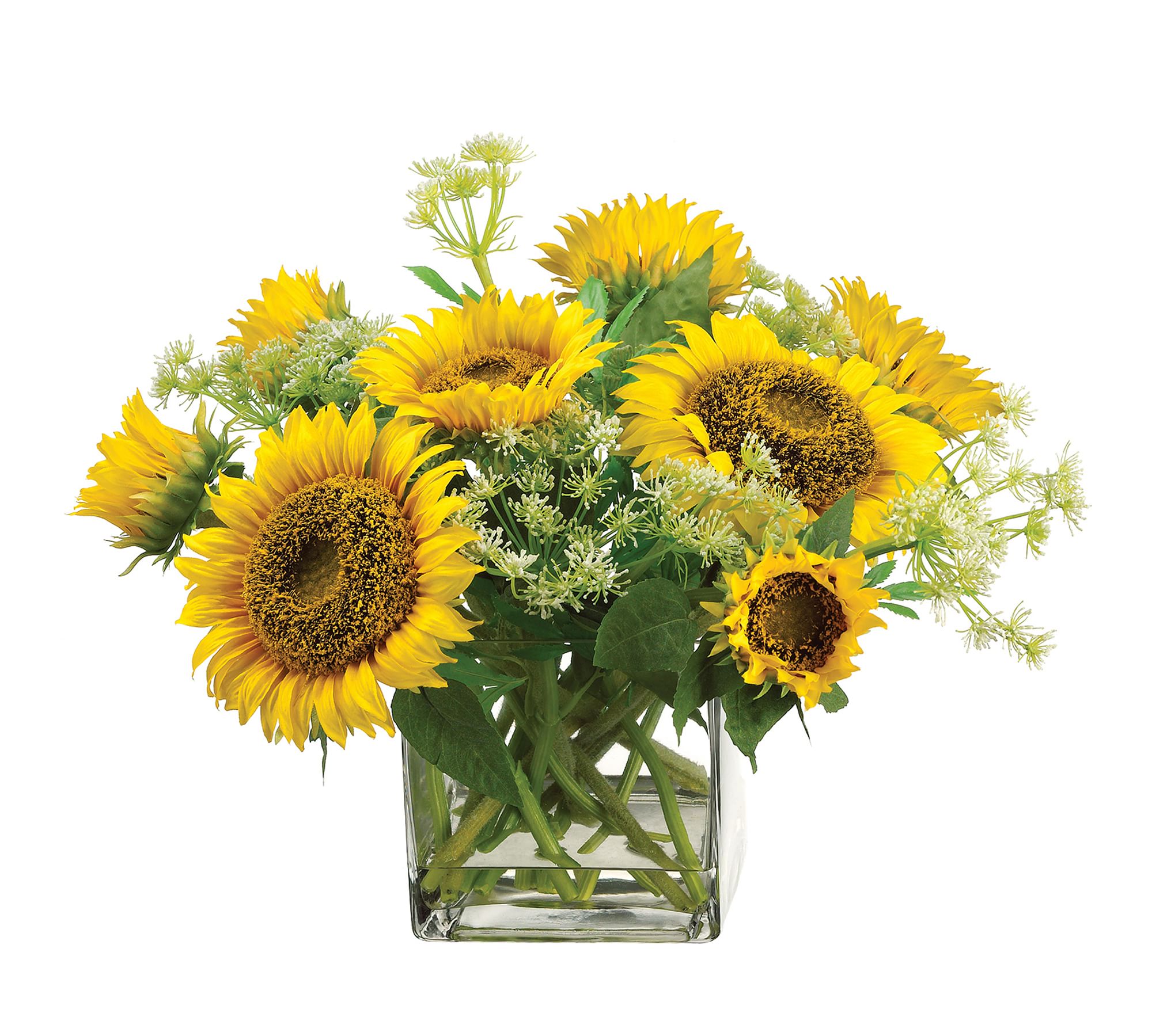 Faux Sunflowers In Square Vase