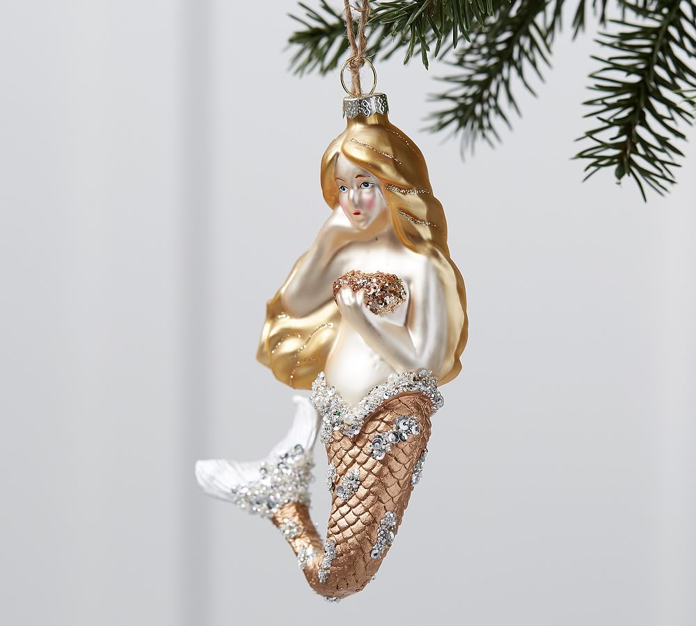 Mercury Glass Gold Mermaid Ornament