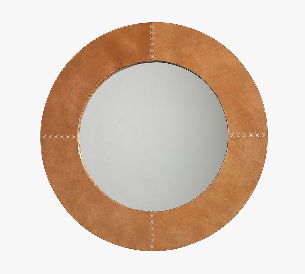 Aaden Round Leather Wall Mirror - 36&quot;