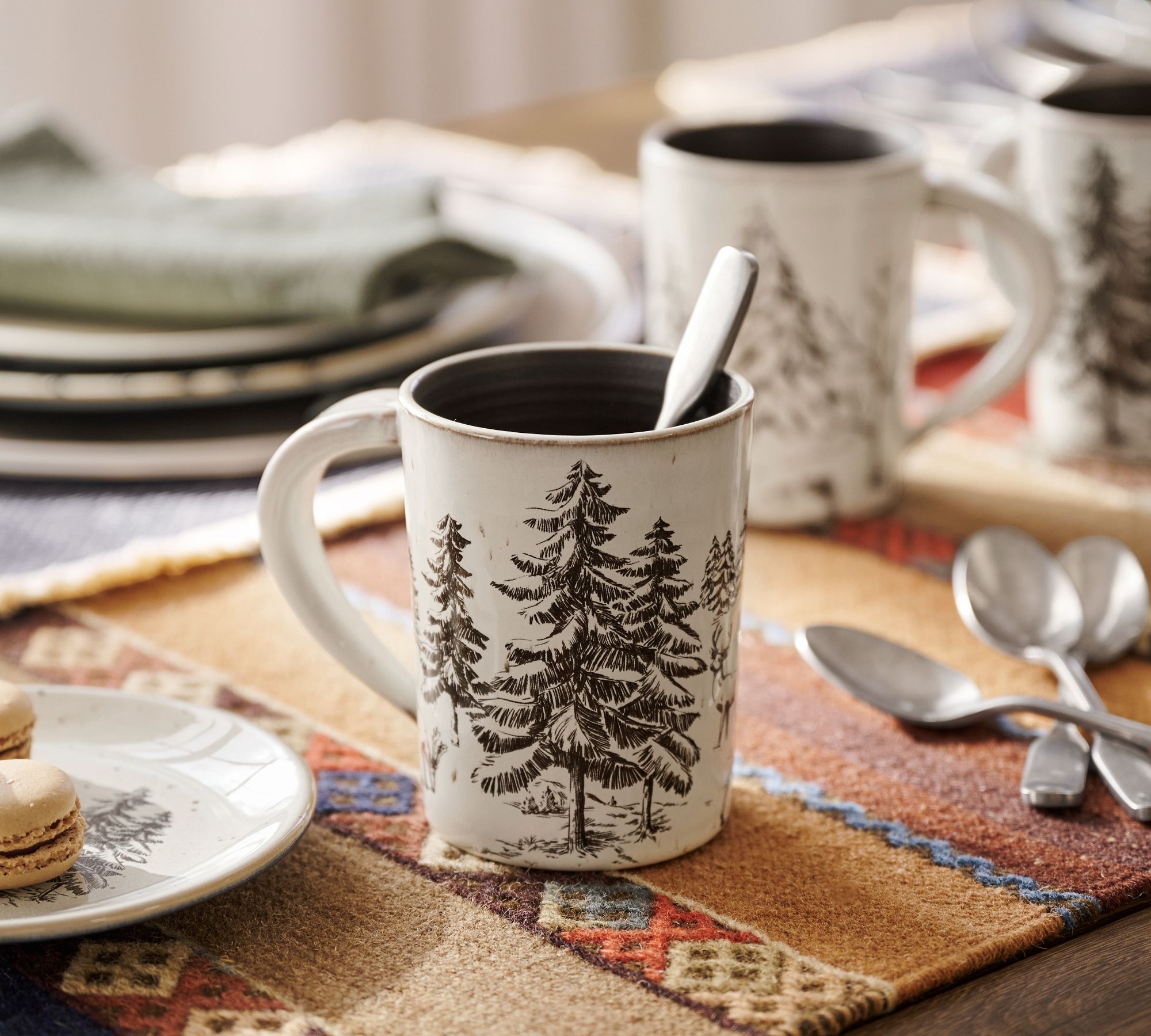 Rustic Forest Stoneware Mugs - Set of 4