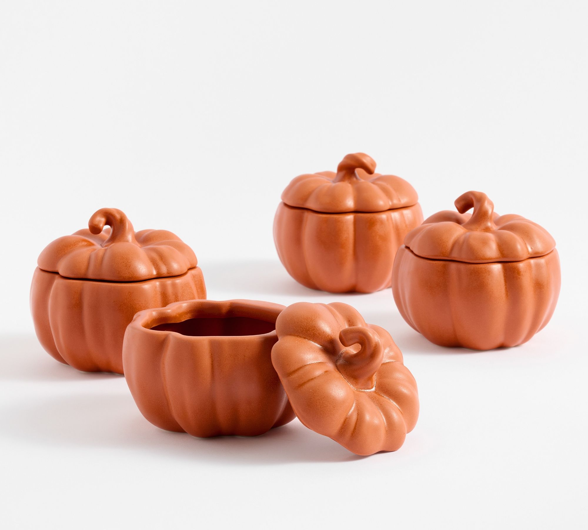Pumpkin Stoneware Lidded Bowls