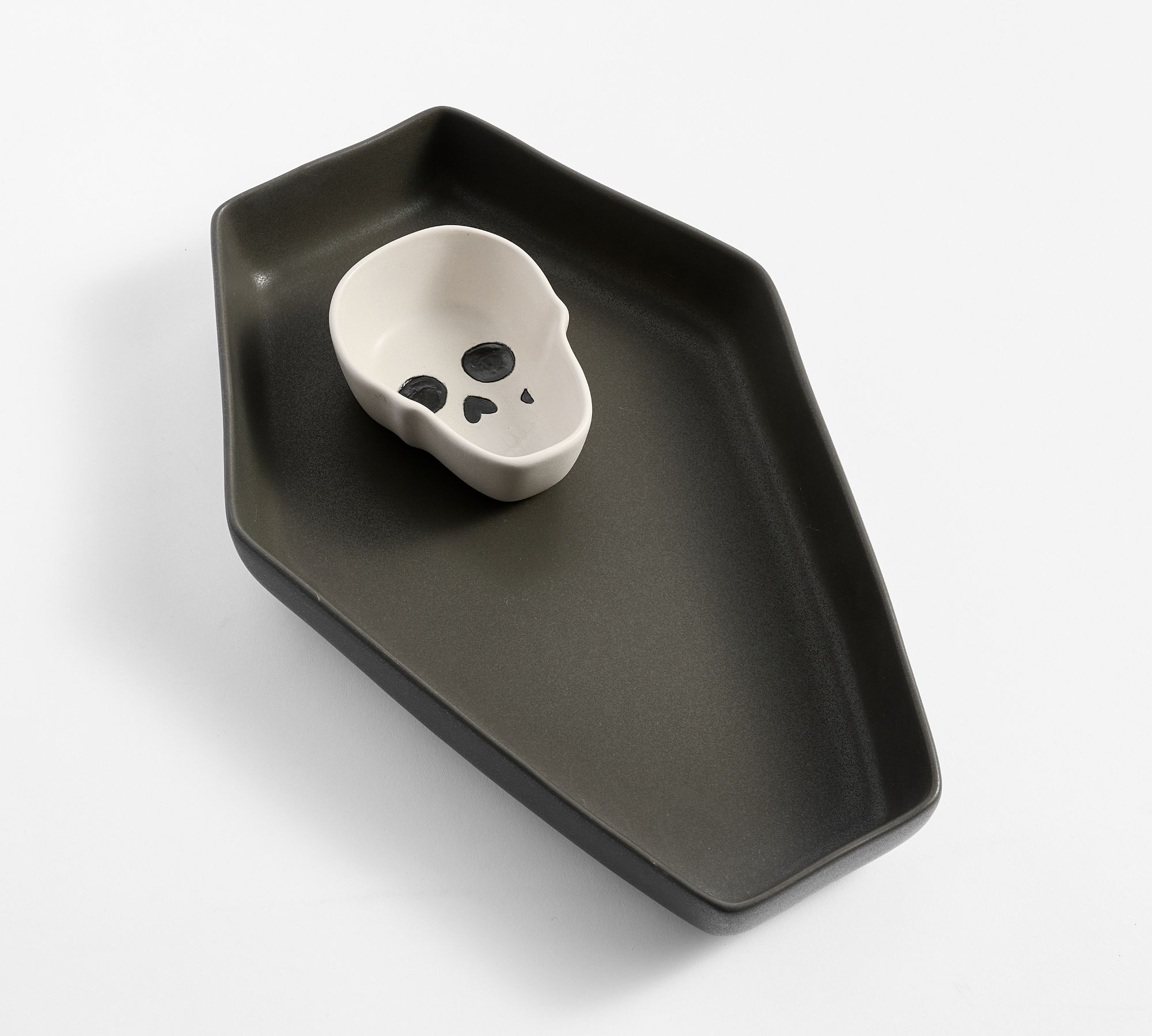 Skull Casket Stoneware Chip & Dip Server