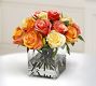 Faux Composed Roses in Square Vase