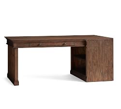 Livingston 72" Peninsula Desk with Drawers, Brown Wash