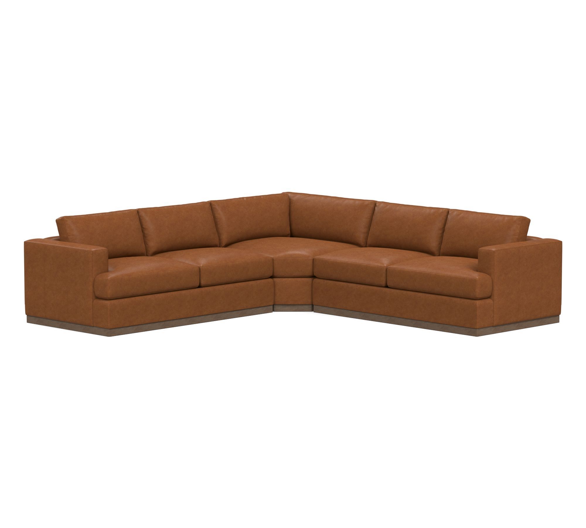 Carmel Recessed Arm Wood Base Leather 3-Piece L-Shaped Wedge Sectional (121")