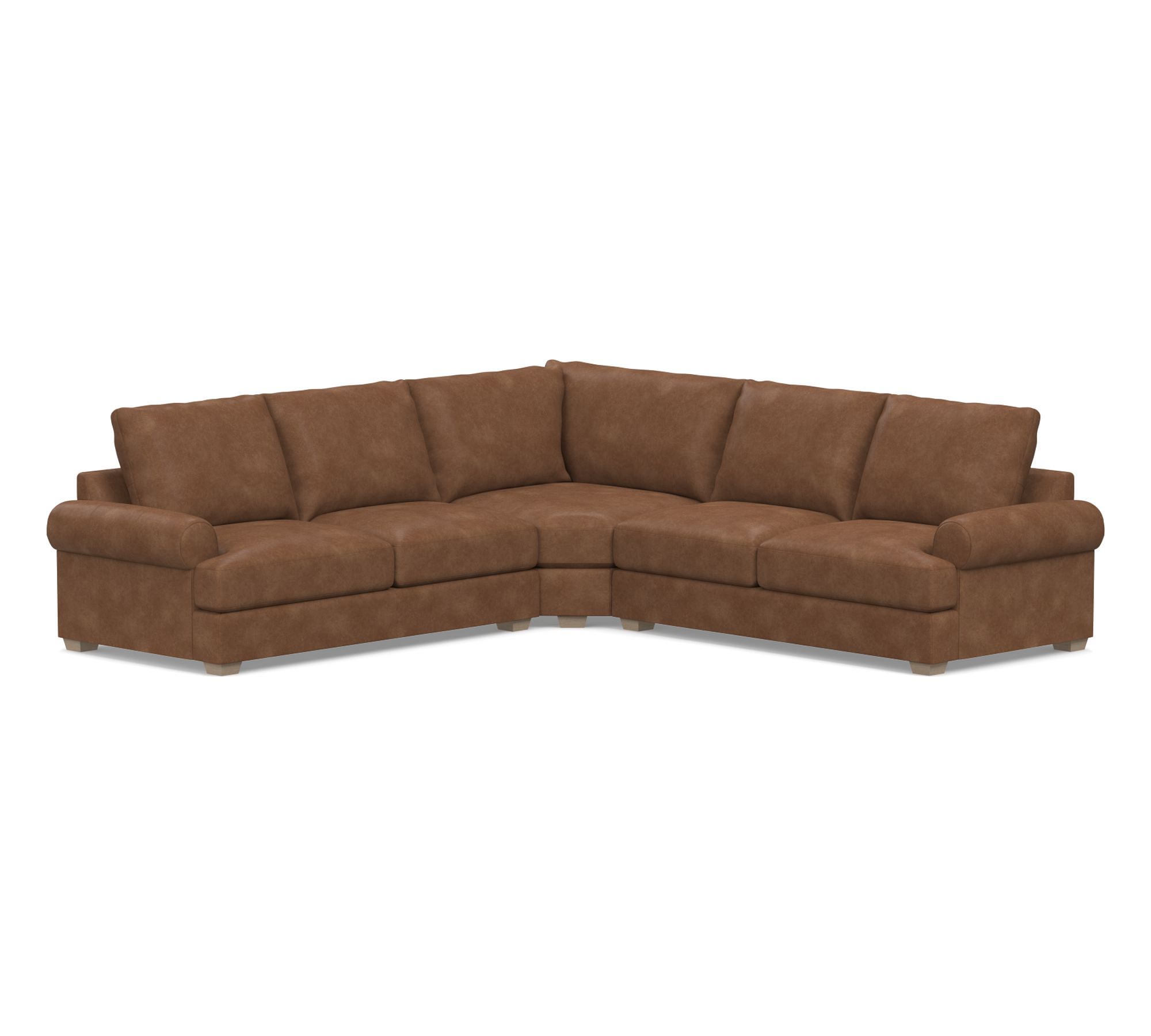 Canyon Roll Arm Leather 3- Piece L-Shaped Wedge Sectional (130"–165")