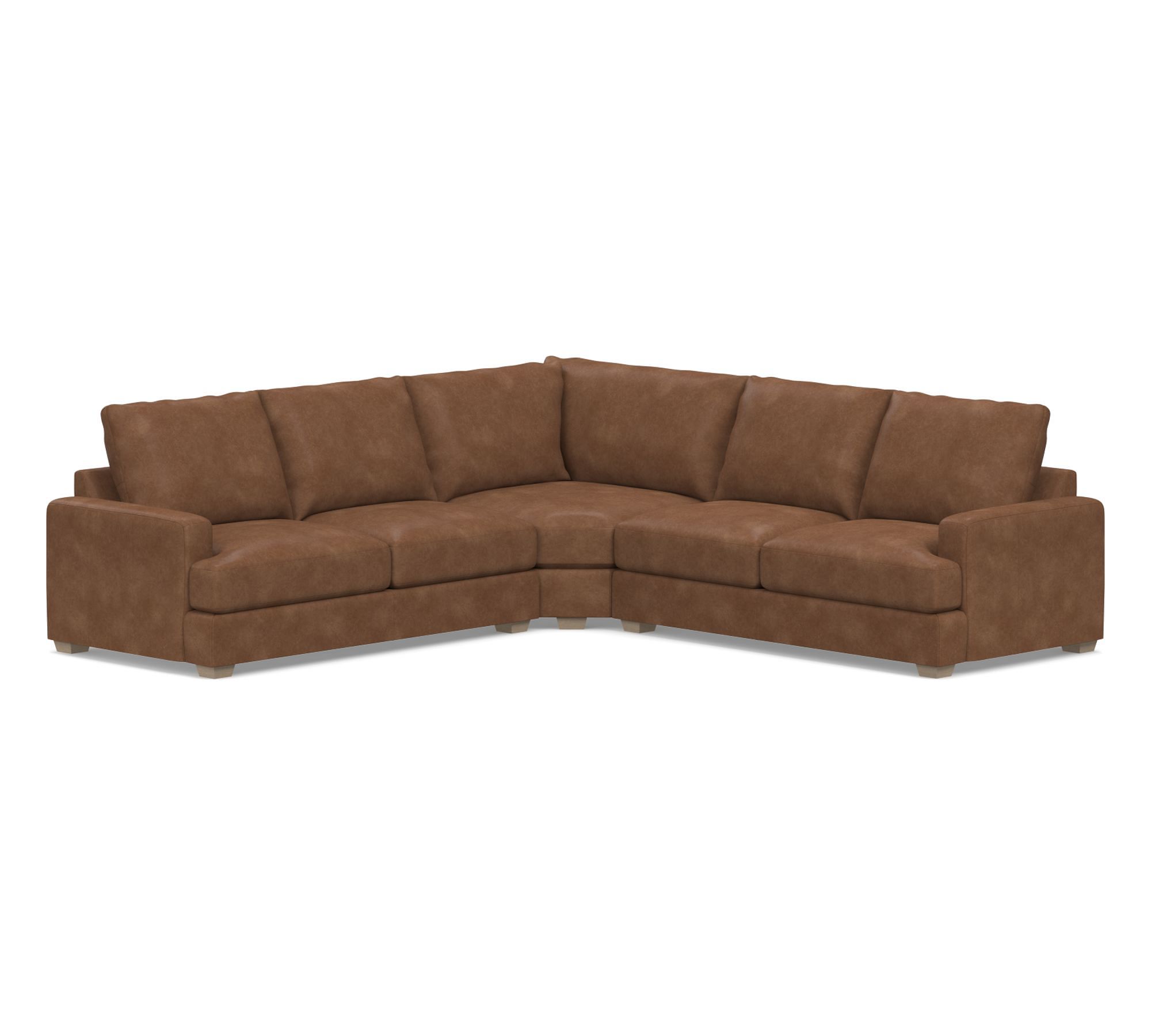 Canyon Square Arm Leather 3- Piece L-Shaped Wedge Sectional (127"–162")