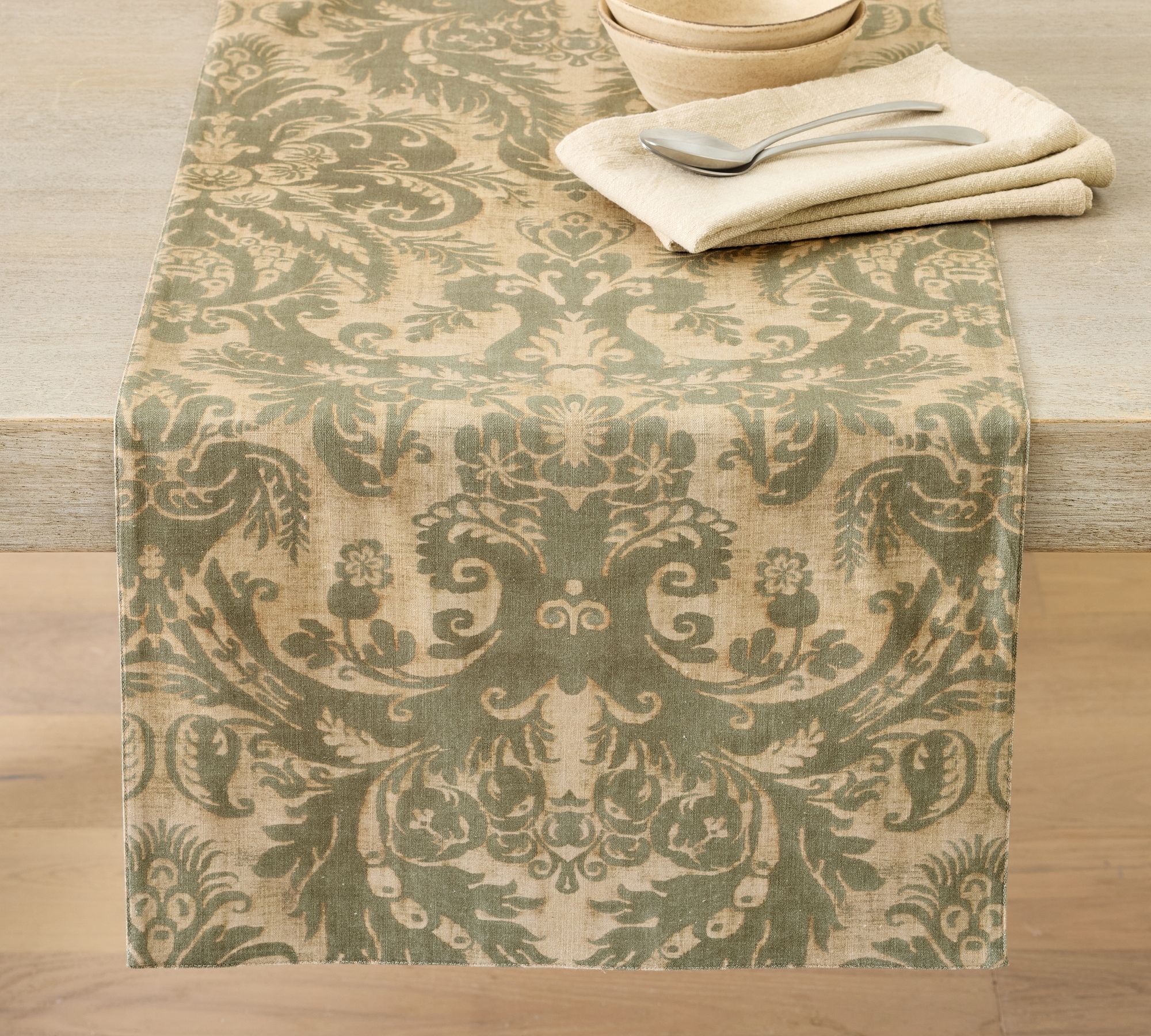 Stella Damask Organic Cotton Table Runner