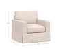 PB Comfort Square Arm Slipcovered Swivel Chair