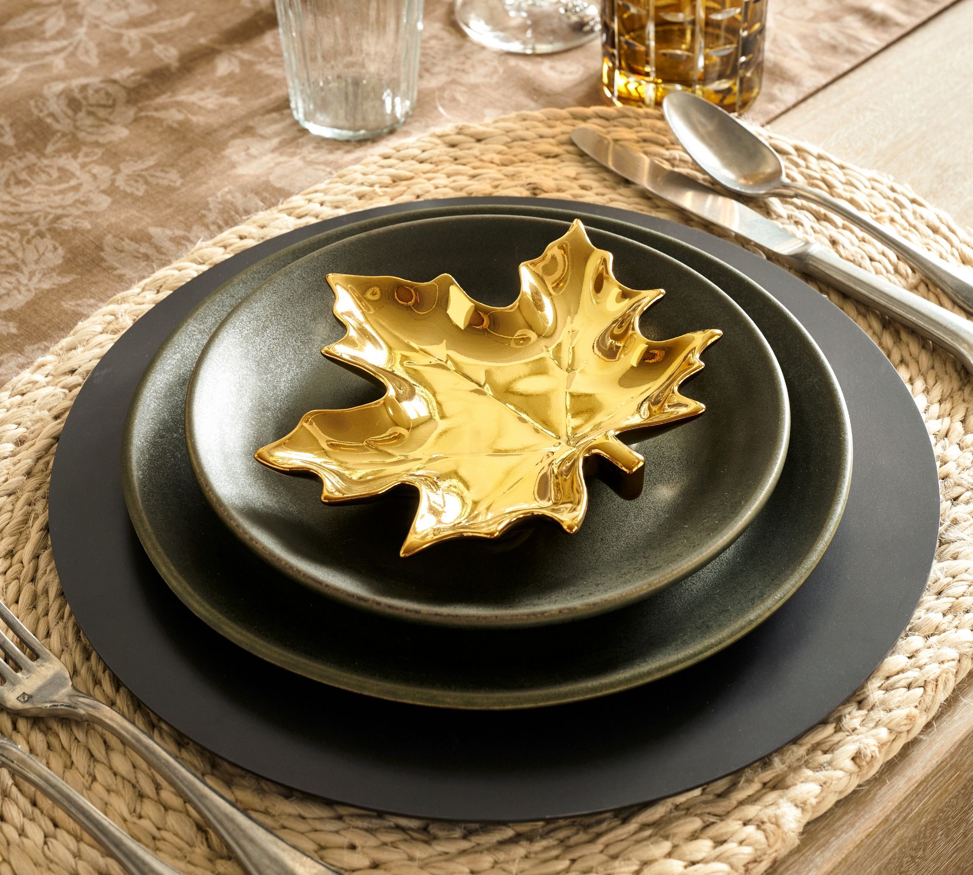 Gold Maple Leaf Stoneware Appetizer Plate