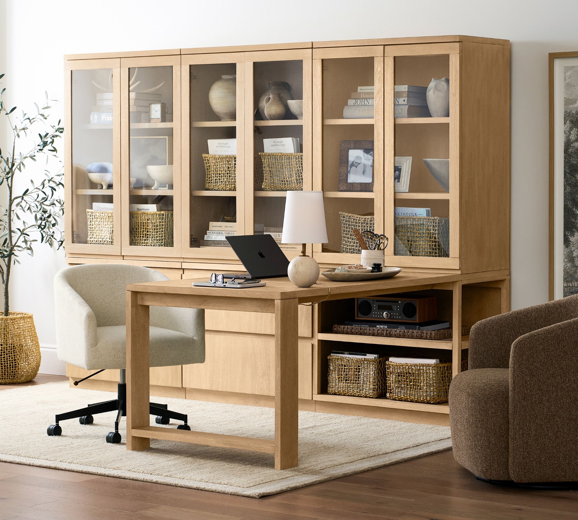 Pacific Peninsula Desk with Glass Cabinet Suite (102" x 78")