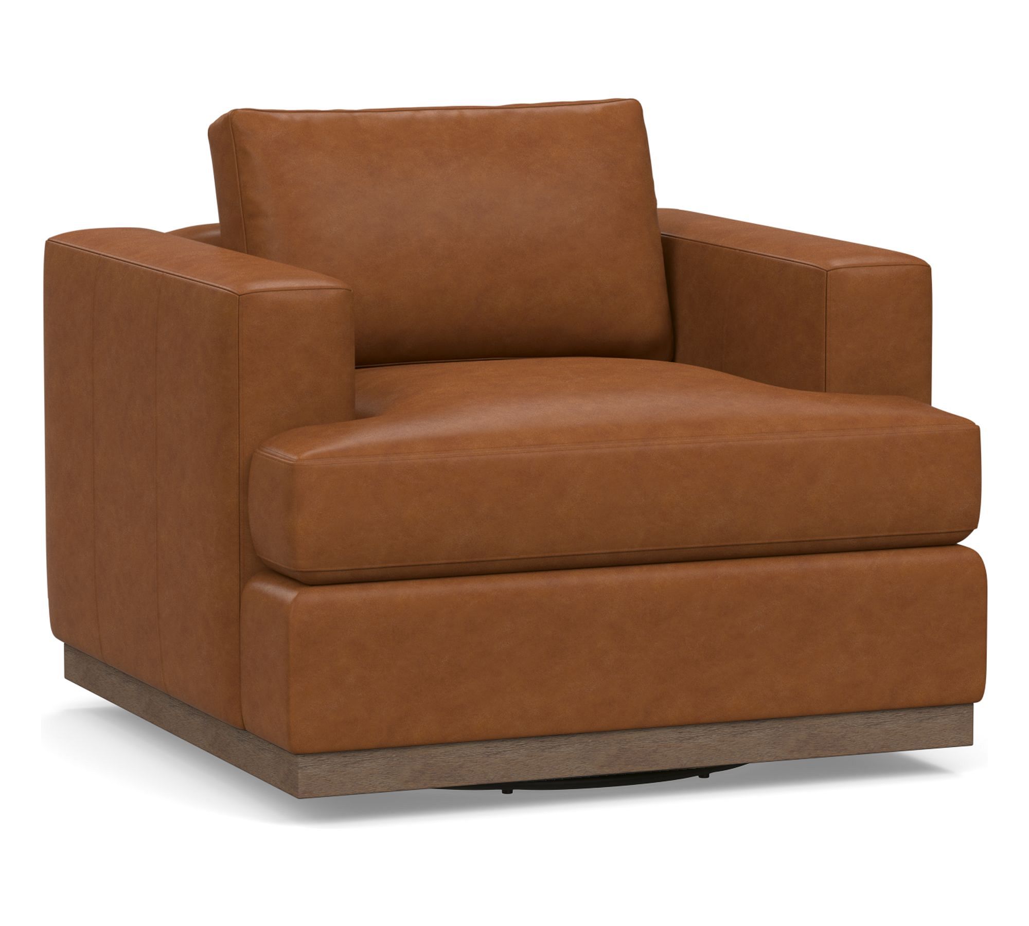 Carmel Recessed Arm Leather Wood Base Swivel Chair