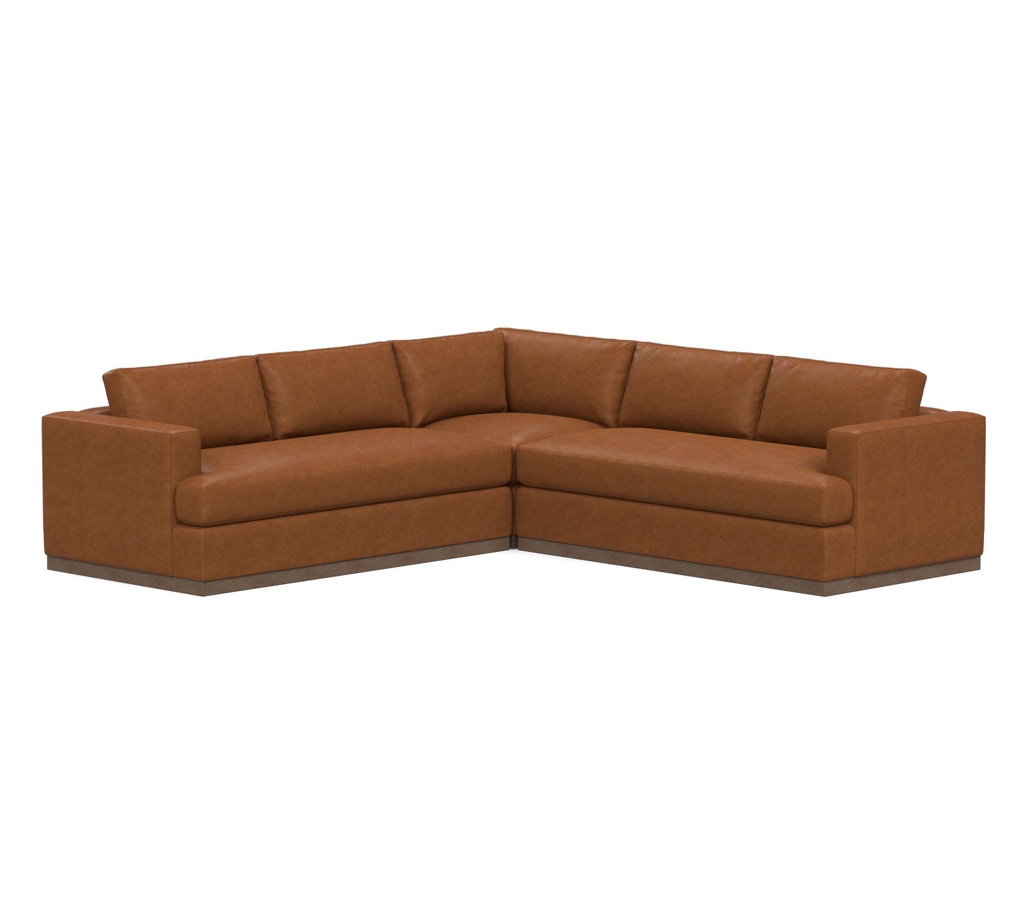 Carmel Recessed Arm Wood Base Leather 3-Piece L-Shaped Sectional (111")