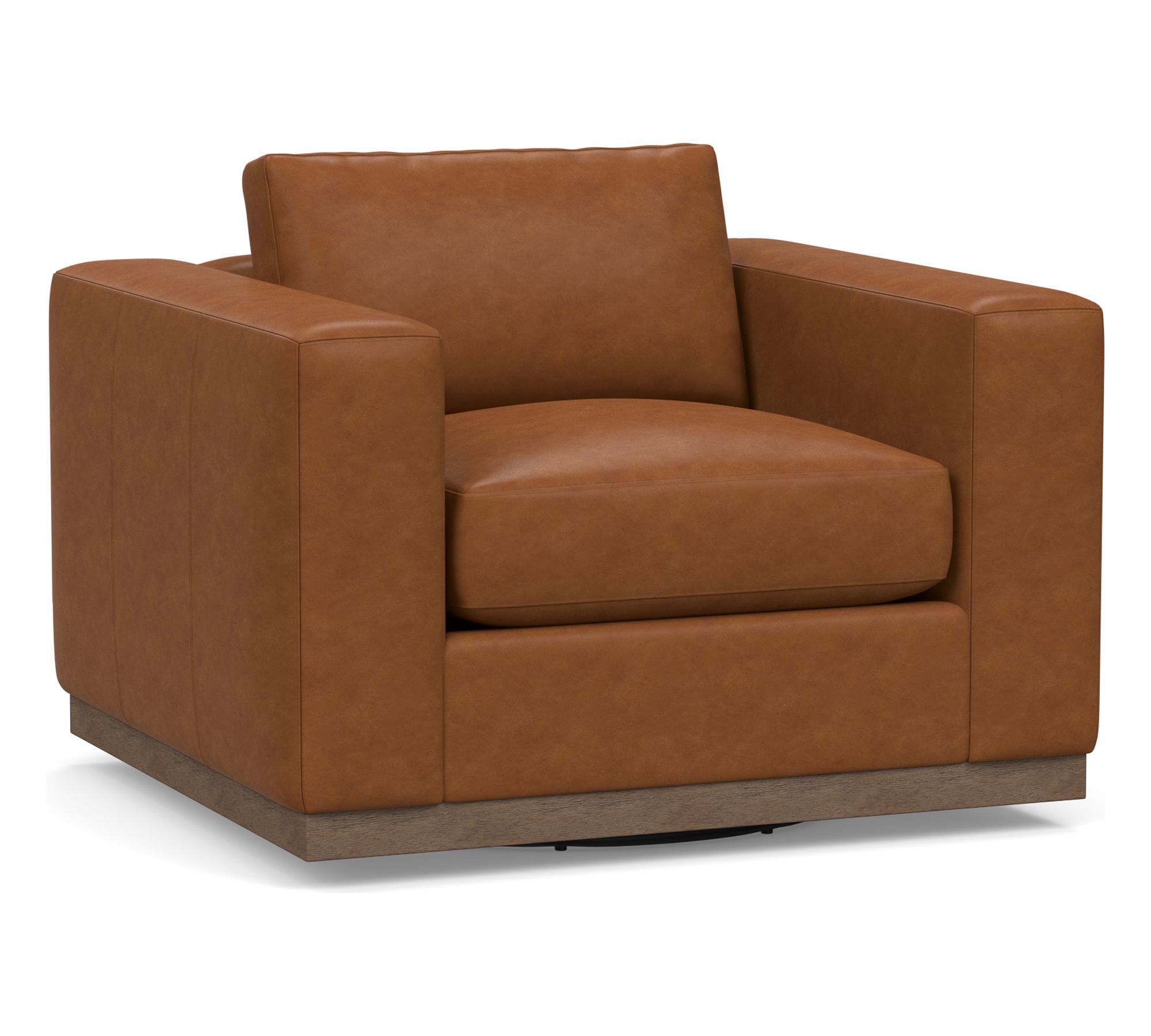 Carmel Wide Arm Leather Wood Base Swivel Chair