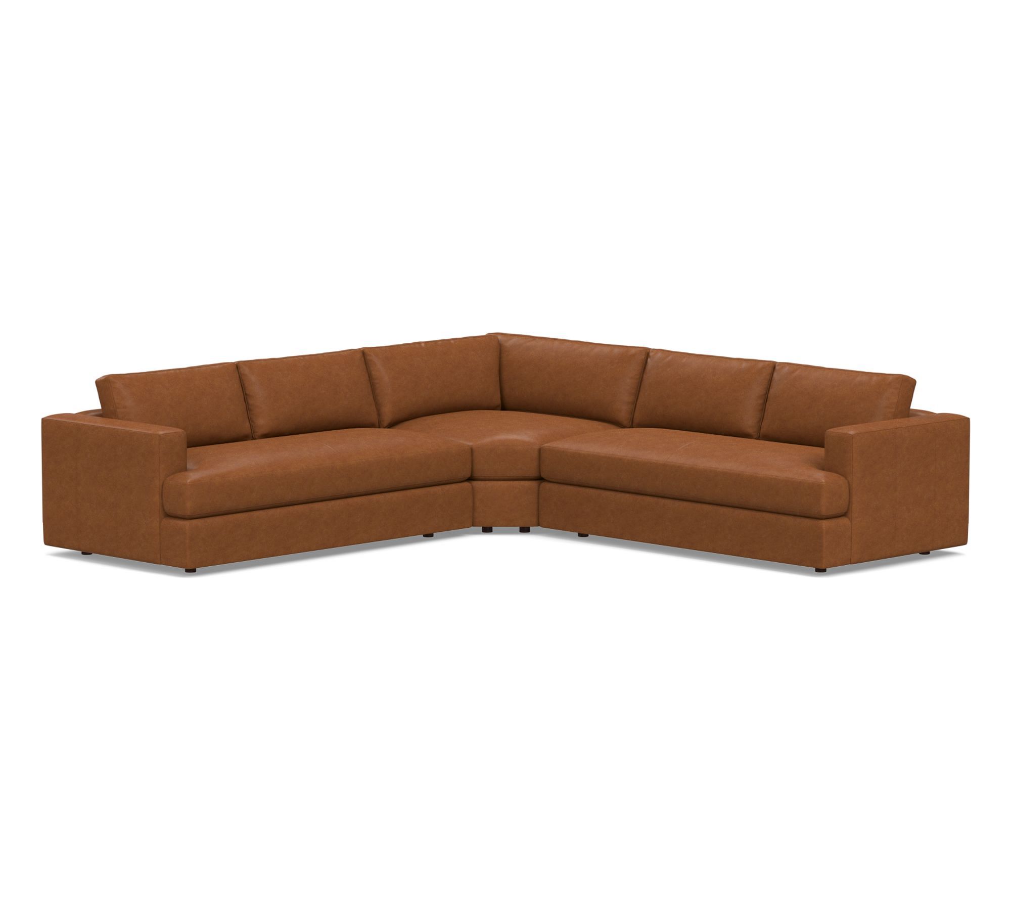 Carmel Recessed Arm Leather 3-Piece L-Shaped Wedge Sectional (120")