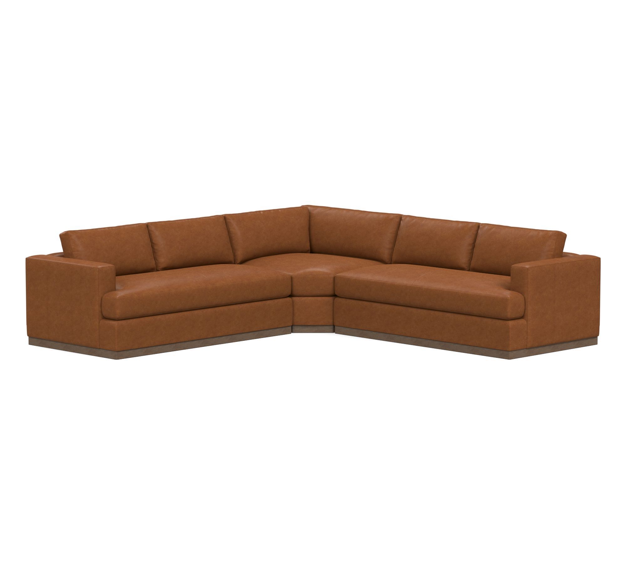 Carmel Recessed Arm Wood Base Leather 3-Piece L-Shaped Wedge Sectional (121")