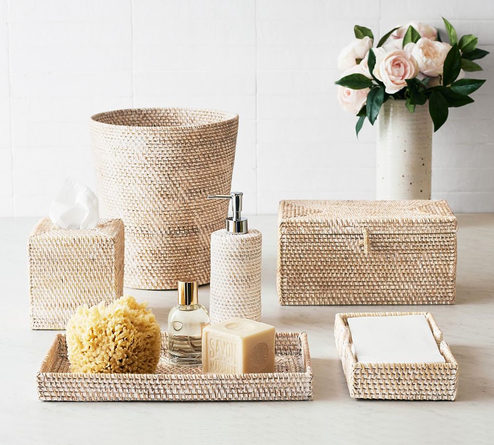 Tava Handwoven Rattan Bathroom Accessories | Pottery Barn