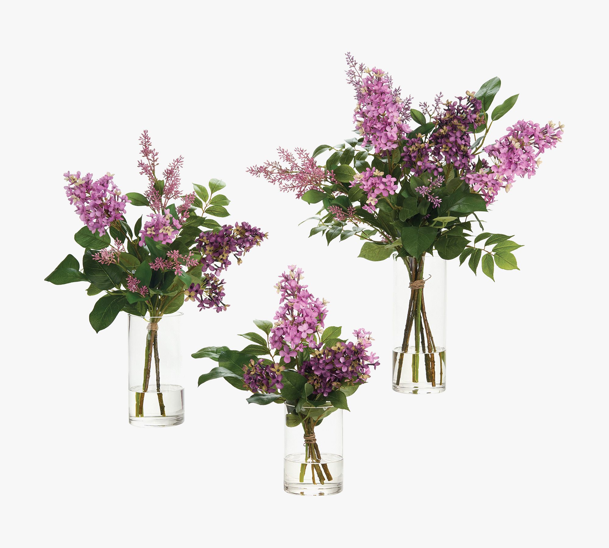 Faux Pink Lilac Arrangement Glass Vase
