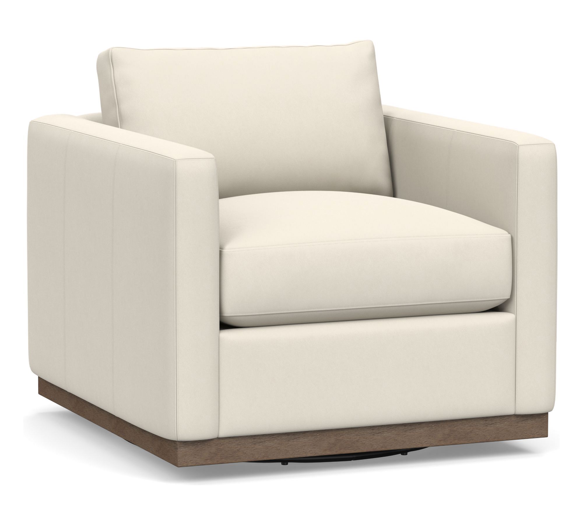 Carmel Slim Arm Leather Wood Base Swivel Chair