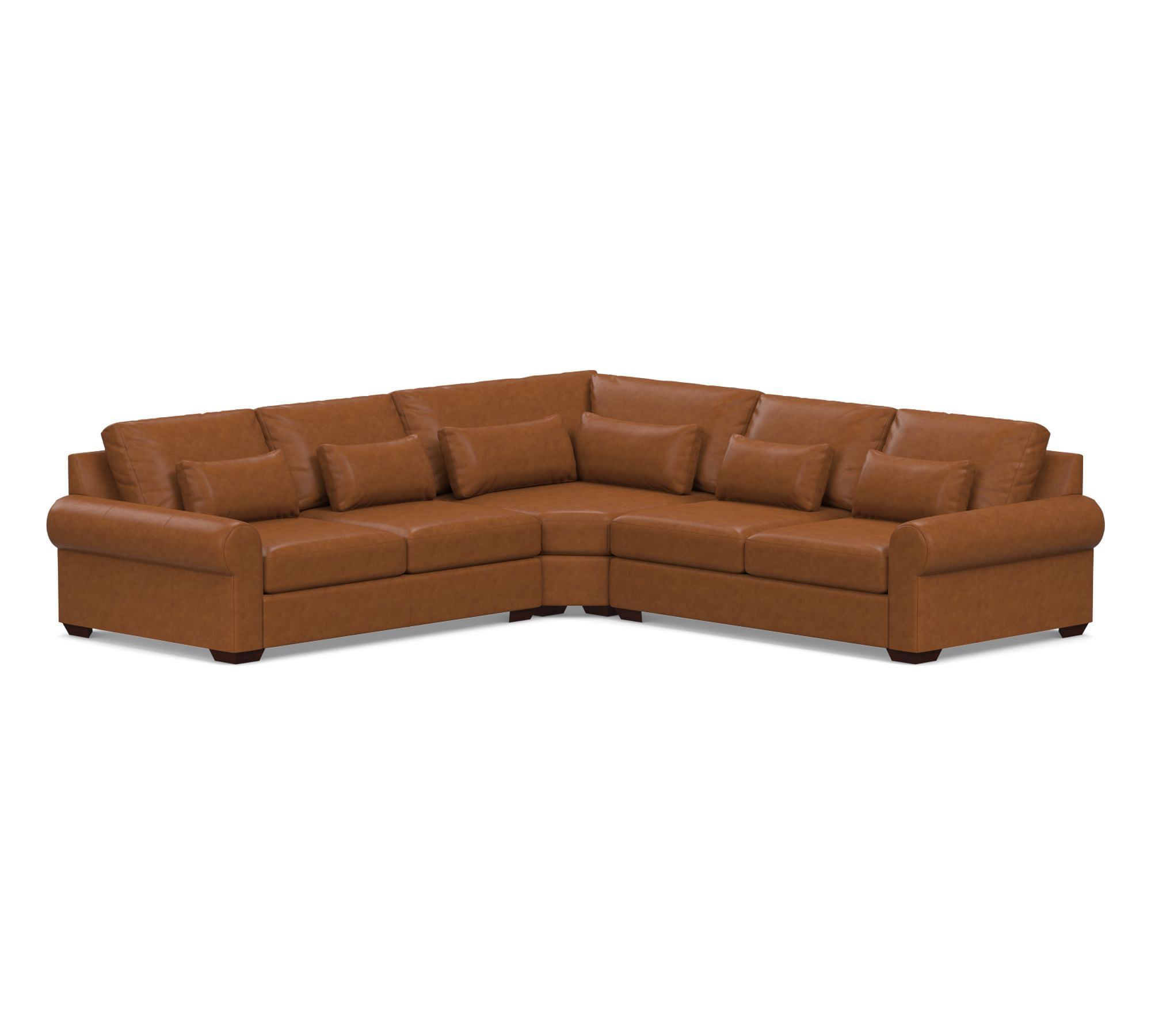 Big Sur Roll Arm Leather 3-Piece L-Shaped Wedge Sectional (123")